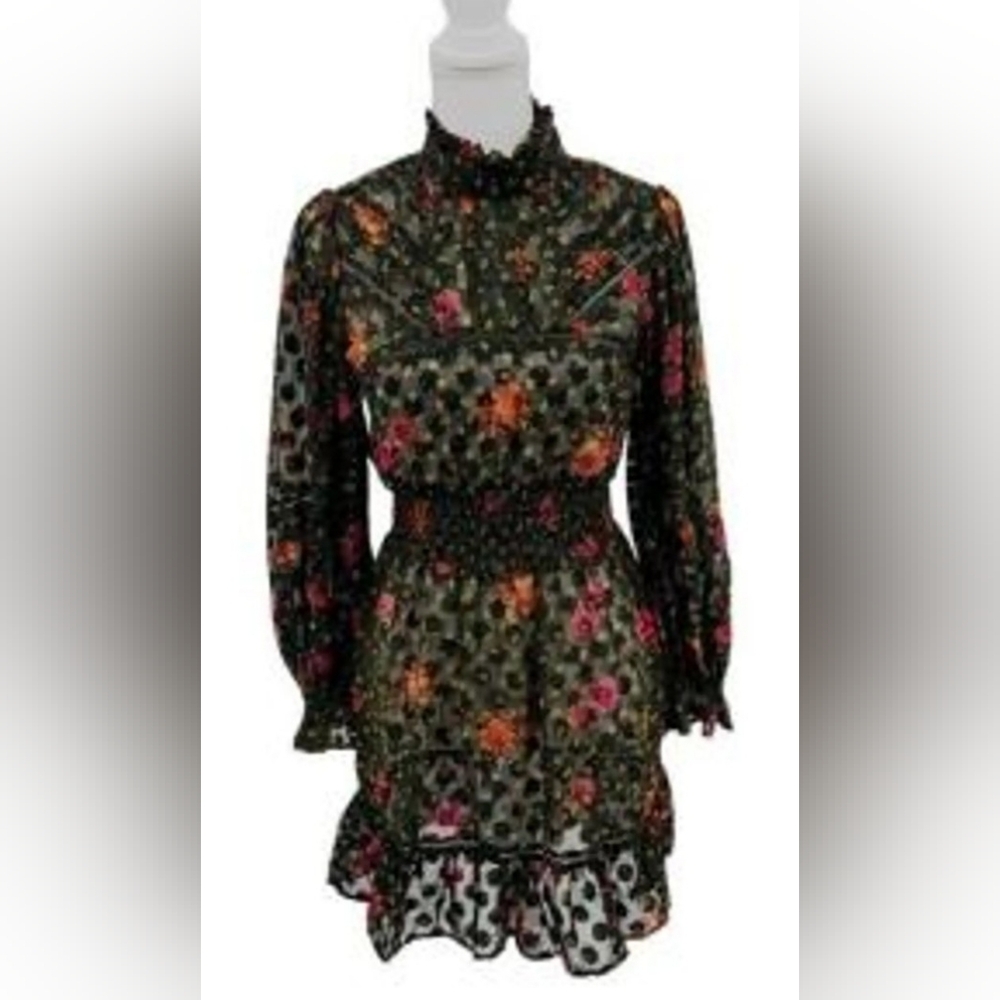 NWT!Spring Boho Sheer Textured Elegant High-Neck Women's Floral Midi Dress Small - Picture 5 of 17